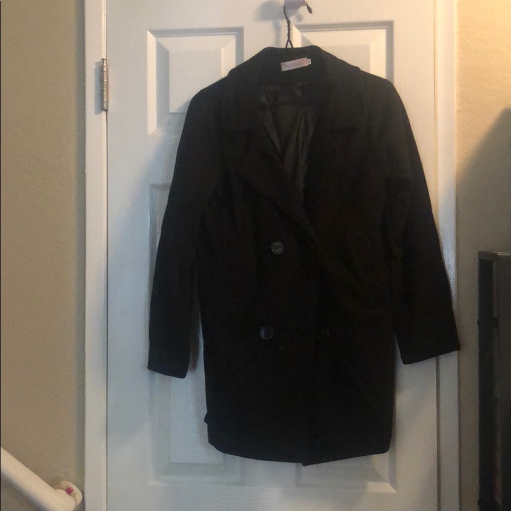Black Lapel double breasted plain coat